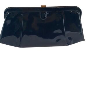 Vintage 60s Mod Pocketbook Black Patent Leather Clutch Coin Purse